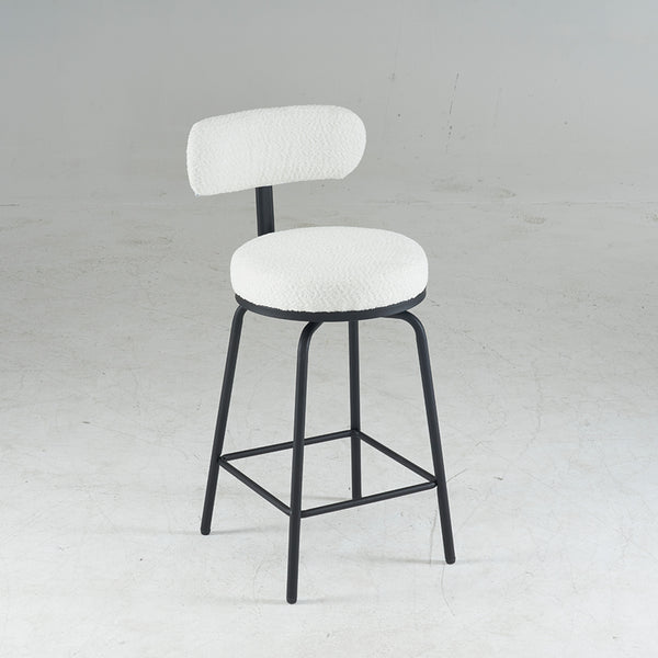 English Elm Modern Bouclé Swivel Bar Stools Set of 2 — Counter Height Fabric Seats with Metal Frame & Footrest, 360° Comfort White W1901P264272