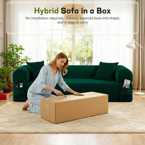 English Elm 3seater Corduroy Cloud Sofa No Assembly Pillow Soft Seating for Apartments and Living Rooms Green W3396P483187