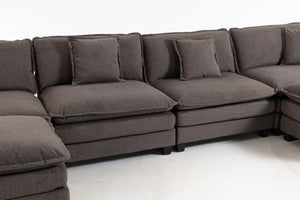 English Elm Modern Chenille Sectional Sofa Modular Sleeper with Ottoman Chaise and Waist Pillows Antique Grey W2530S00021
