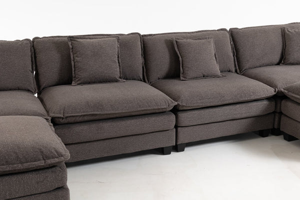 English Elm Modern Chenille Sectional Sofa Modular Sleeper with Ottoman Chaise and Waist Pillows Antique Grey W2530S00021
