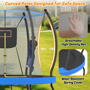 English Elm 8ft Round Backyard Trampoline with Enclosure Net Basketball Hoop and Safety Ladder N739P307894C