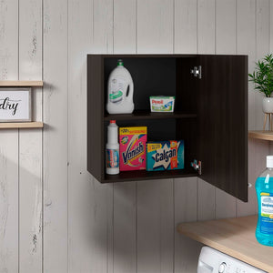 English Elm So- Hi Melamine Wall Cabinet Single Door Slim Storage for Kitchen or Laundry Room Walnut B128P485403