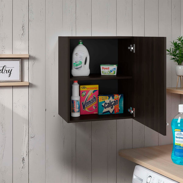 English Elm So- Hi Melamine Wall Cabinet Single Door Slim Storage for Kitchen or Laundry Room Walnut B128P485403