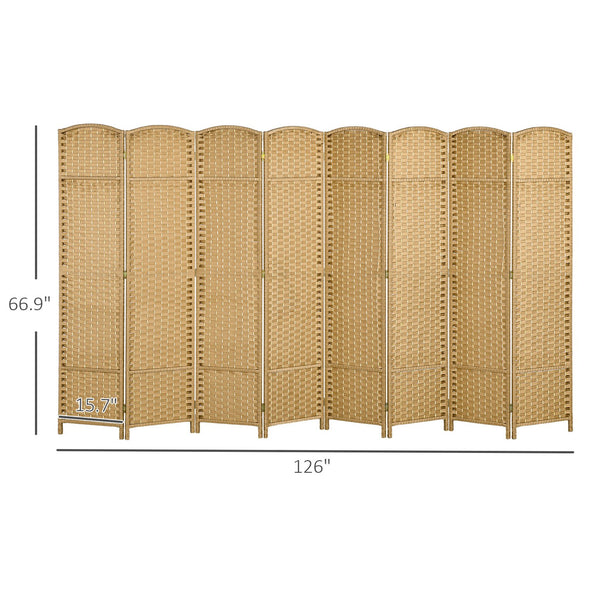 English Elm HOMCOM 8-Panel Folding Room Divider 5.6' Tall Natural Wood Privacy Screen with Arched Woven Panels W2225P249715
