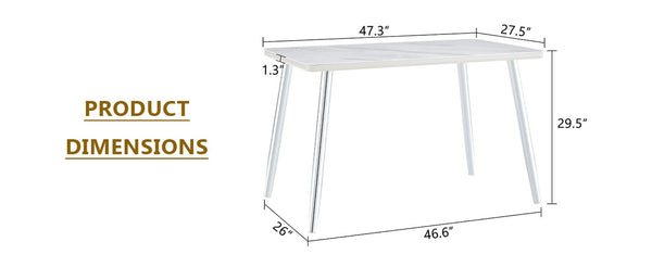 English Elm Modern Marble Look Glass Top Rectangular Dining Table Seats Six Silver Tapered Legs W1151S04623