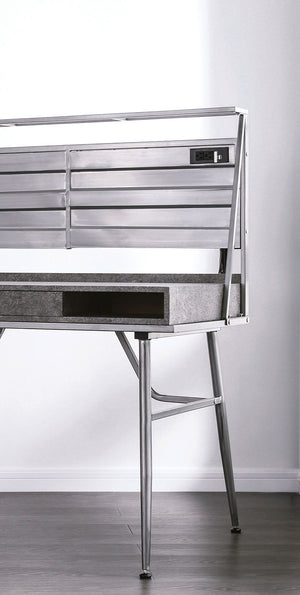 English Elm Modern Wrought Metal Industrial Computer Desk 47" L with USB Port, Drawer, 2 Shelves, Corrugated Backpanel B2741P340568