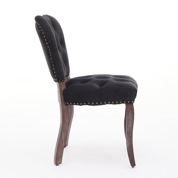 English Elm French Vintage Tufted Upholstered Dining Chair with High-Density Foam, Solid Wood Frame, 300lb Capacity Black W1143P214542