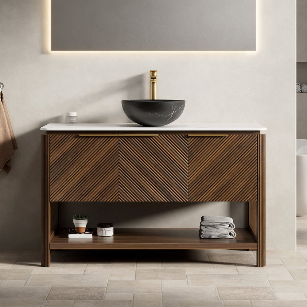 English Elm Dipa 48 Inch Floating Bathroom Vanity Walnut Cabinet Sintered Stone Top Led Sensor W2615S00727