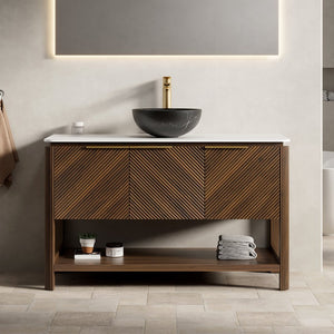 English Elm Dipa 48 Inch Floating Bathroom Vanity Walnut Cabinet Sintered Stone Top Led Sensor W2615S00727