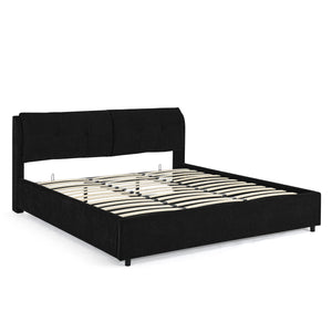English Elm King Size Hydraulic Platform Bed With Integrated Headboard - Stylish Chenille Upholstery, Black W1413S00116