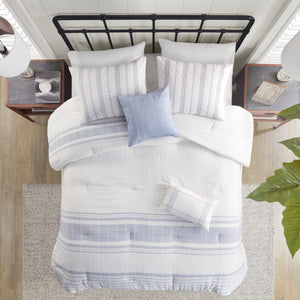 English Elm 6 Piece Cotton Jacquard Oversized Comforter Set - Luxurious Bedding With Decorative Pillows & Bedskirt B035P280376