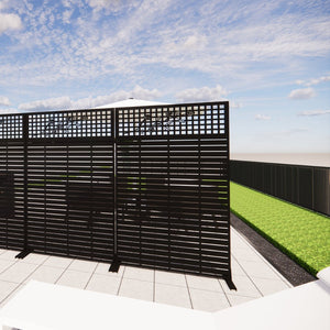 English Elm Metal Grid Privacy Screen Freestanding Powder Coated Divider for Patio or Balcony W1586P455083