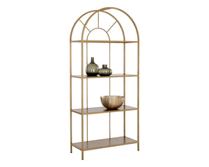 Sunpan Alcove Bookcase - Elegant Arched Design with Four Shelves, Crafted from Durable Steel Frame, Unique Style Gold