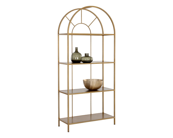 Sunpan Alcove Bookcase - Elegant Arched Design with Four Shelves, Crafted from Durable Steel Frame, Unique Style Gold