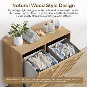 English Elm Sloping Tilt Out Laundry Cabinet with Dual Hamper Bins Oak Mdf Bathroom Storage W1706P465303