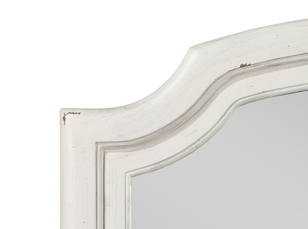 English Elm Jaqueline Ornate Resin Frame Wall Mirror with Beveled Glass and Antique White Finish B2726P453244