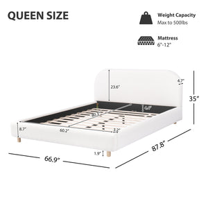 English Elm Christopher Knight Home® - Queen Boucle Platform Bed Frame with Curved Upholstered Headboard, Sturdy Slats, Luxurious Comfort White N757Q210312W