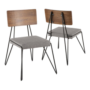 English Elm Loft Mid-Century Modern Accent Chairs, Grey Fabric & Walnut Back, Black Hairpin Legs, Set of 2 B202P223861