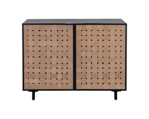 Sunpan Omari Sideboard - Stylish Suede Light Tan Leather with Unique Weaved Design and Matte Black Base Small - 40W x 22D x 31H