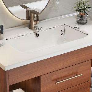 English Elm 35.4" Modern Bathroom Vanity with Integrated Ceramic Sink, Moisture-Resistant Wood, Soft-Close Drawers & Open Shelves, Oil Rubbed Bronze Handles, Sleek Design W3136S00026