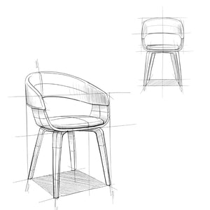 English Elm Ridley Bentwood Dining Chair Light Grey Linen-Look Upholstered Mid-Century Modern Curved Comfort B2732P253620