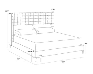 Sunpan Cairo Bed - King - Luxurious Antonio Porcelain With Tufted Comfort, Antique Brass Legs & Durability Cream Fabric 105562