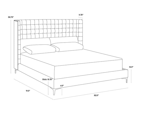 Sunpan Cairo Bed - Luxurious Deep Tufted Design with Cushioned Headrest and Elegant Antique Brass Legs King