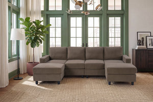 English Elm 98.8" Corduroy U-shaped Sectional with Modular Ottomans and Dense Foam for Family Rooms Brown W5515S00032