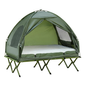 English Elm Outsunny 4-in-1 Elevated Two Person Camping Cot Tent with Air Mattress Outdoor W2225P217035