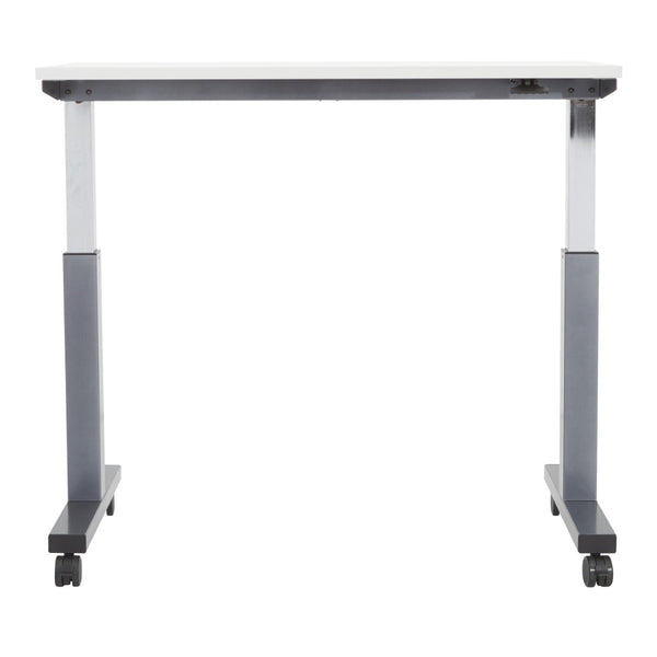 OSP Home Furnishings Ht Pneumatic Height Adjustable Standing Desk with Steel Frame and Locking Casters Wht 48X24 PHAT2448W7