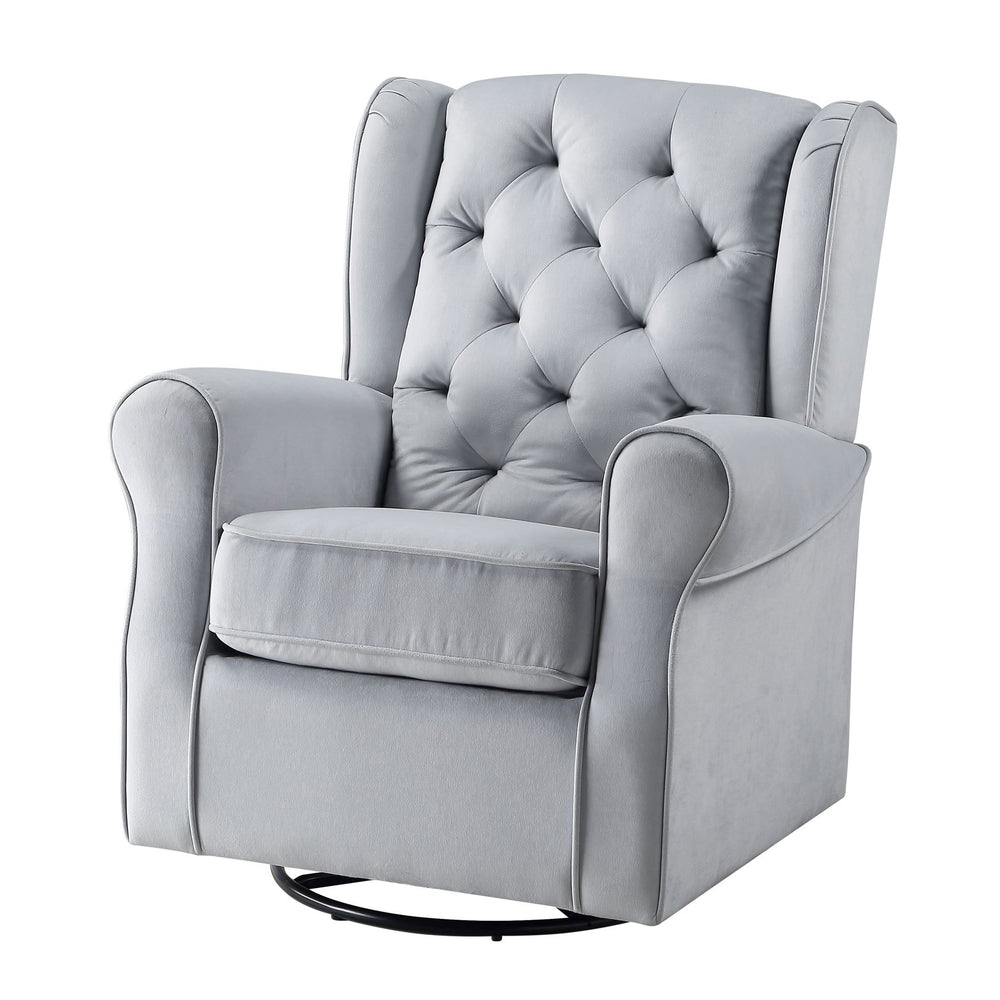 English Elm Grey Tufted Swivel Glider Chair with Metal Legs — Transitional Elegant Rocking Accent Seat for Living Spaces B062P186520