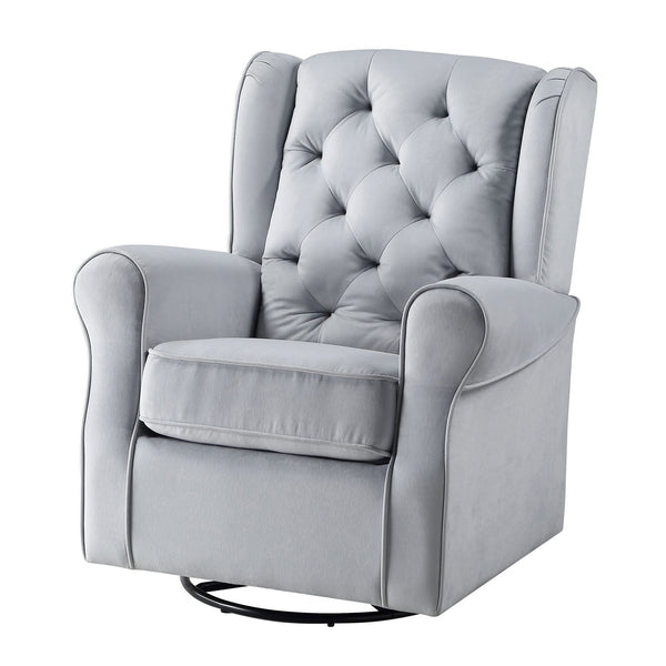 English Elm Grey Tufted Swivel Glider Chair with Metal Legs — Transitional Elegant Rocking Accent Seat for Living Spaces B062P186520