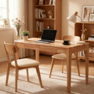 English Elm Solid Wood Mid-century Writing Desk with Two Drawers for Home Office or Bedroom W3204P445617