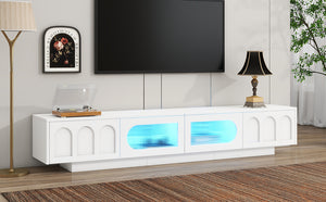 English Elm ON-TREND TV Stand with App-Controlled RGB LED, Fluted Tempered Glass Arched Doors, Sleek Media Console White WF531672AAK