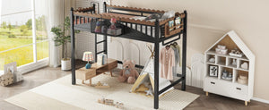 English Elm Twin Kids Platform Bed with Trundle Staircase Bookshelf and Rounded Safety Rails W1580S00380