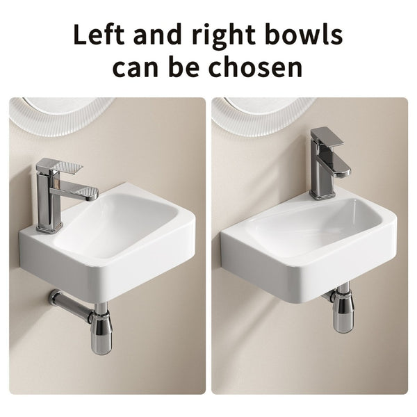 English Elm Floating Wall Mounted Ceramic Bathroom Sink Compact Rectangle White Porcelain Vanity W3402P362900