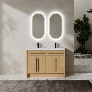English Elm 48" Freestanding Bathroom Vanity with Resin Sink and Spacious Cabinet, Soft-Close Doors, Durable Finish Oak W1972S00025