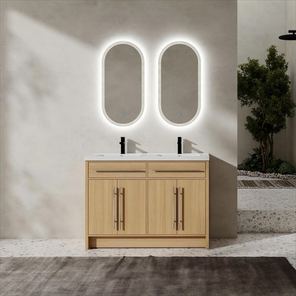 English Elm 48" Freestanding Bathroom Vanity with Resin Sink and Spacious Cabinet, Soft-Close Doors, Durable Finish Oak W1972S00025