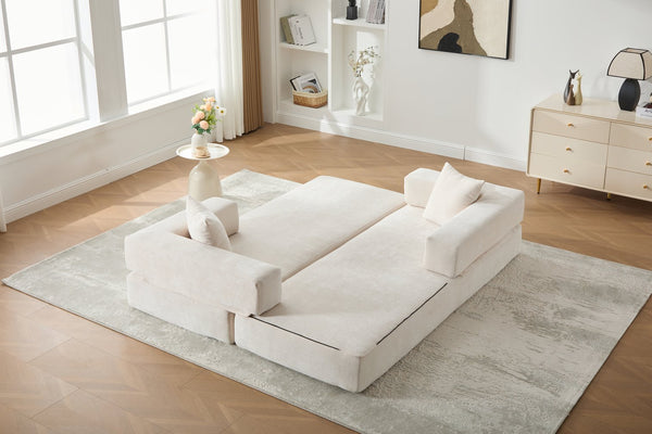 English Elm UNITED Folding Sofa Bed with Removable Cover Zipper, Chenille Memory Foam Sleeper for Small Spaces Beige W1568P293803