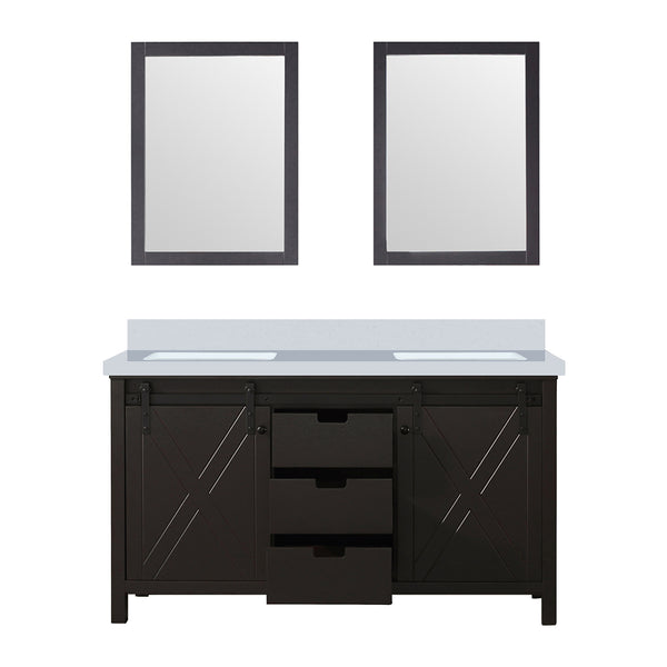 English Elm Brown Double Bath Vanity With White Quartz Top, 24" Mirrors, Soft-Close Drawers & Ample Storage B2731S00856