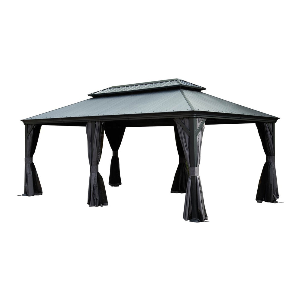 English Elm 12'x20' Hardtop Gazebo Dual Roof Alloy Frame Permanent Patio Pavilion with Gutters W1859S00188