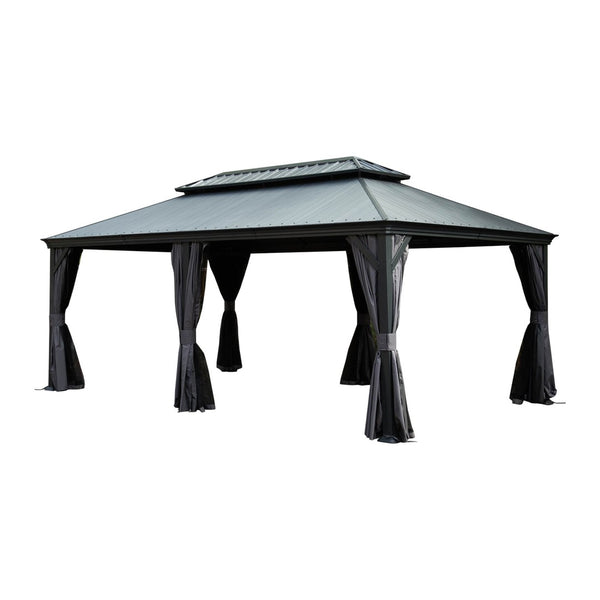 English Elm 12'x20' Hardtop Gazebo Dual Roof Alloy Frame Permanent Patio Pavilion with Gutters W1859S00188