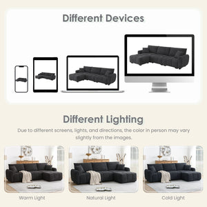 English Elm [video] Boucle L-shape Modular Sectional with Ottoman Four Seat Living Room Sofa N723S0008B
