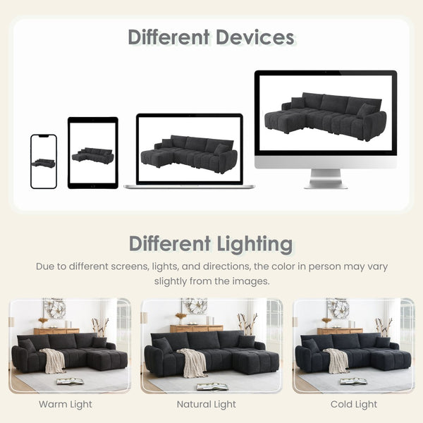 English Elm [video] Boucle L-shape Modular Sectional with Ottoman Four Seat Living Room Sofa N723S0008B