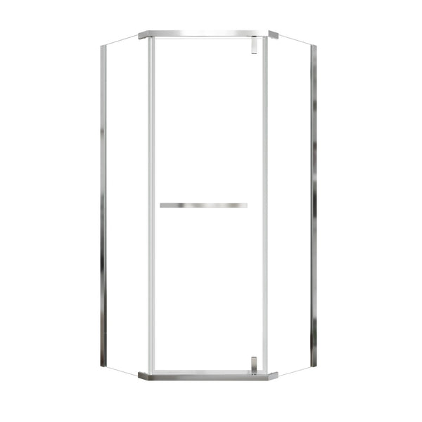 English Elm Corner Frameless Neo-angle Pivot Shower Enclosure with Tempered Glass and Sleek Hardware Chrome W637P348803