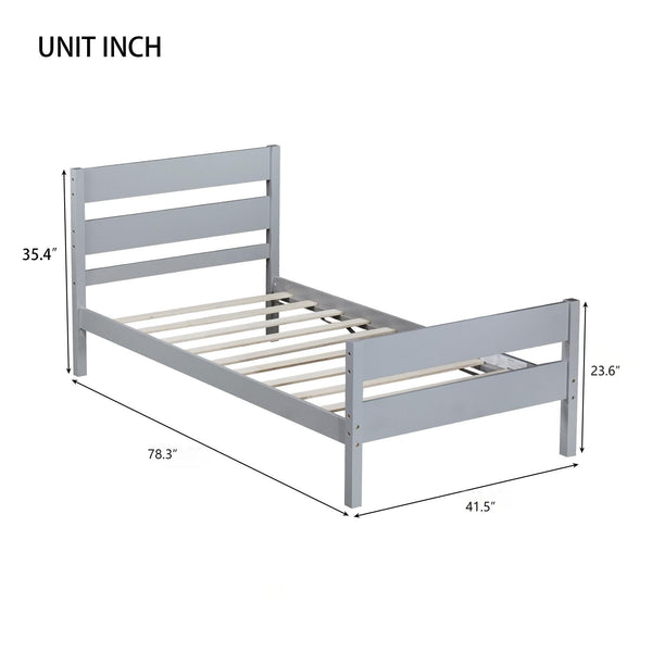 English Elm Twin Minimalist Rubberwood Bed with Headboard & Footboard, Grey Storage Twin Frame, 250lb Capacity W504P284274