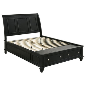 English Elm Fresnes Sleigh-Style Queen Bed with Built-In Underbed Storage Drawers and Traditional Wood Trim Finish Black B062S00929