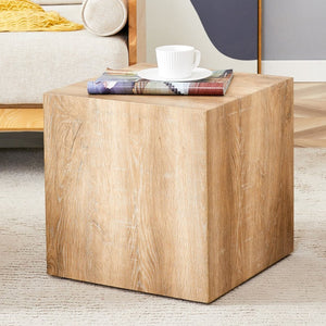 English Elm Elevate Any Room with a Cube Mdf Side Table Featuring Light Wood Grain Texture W1151P187996