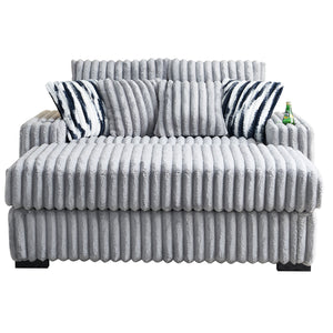 English Elm 61.42Inch Square Arm Loveseat With Ottoman Upholstered Velvet, Bluetooth Speaker, Wireless Charger, USB Ports, Cup Holder, Cozy Channeling Design LIGHT GREY W579S00020