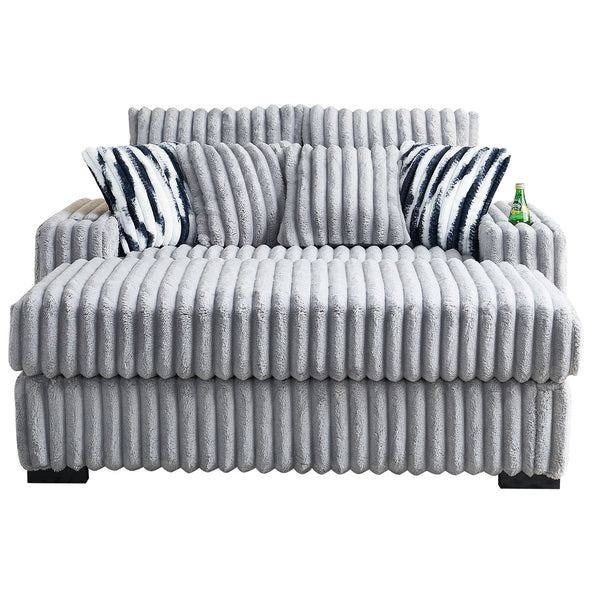 English Elm 61.42Inch Square Arm Loveseat With Ottoman Upholstered Velvet, Bluetooth Speaker, Wireless Charger, USB Ports, Cup Holder, Cozy Channeling Design LIGHT GREY W579S00020